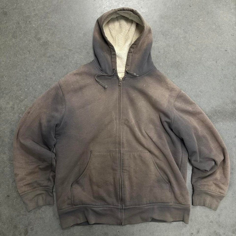 *SOLD* Vintage 90s brown sun faded fleece lined heavyweight zip up hoodie Size